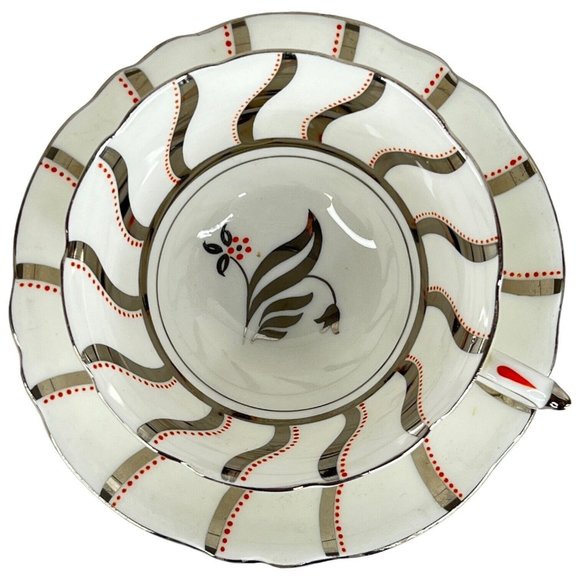 Paragon TeaCup And Saucer Stripe Orange Silver Floral By Appt Double Warrant VTG - Picture 3 of 16